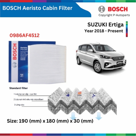 Lọc gió điều hòa BOSCH Aeristo, xe SUZUKI Ertiga đời xe 2012 đến nay, lọc gió máy lạnh Ertiga