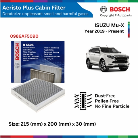 Lọc gió điều hòa BOSCH Aeristo Plus, ISUZU Mu-X MuX đời xe 2019 đến nay, than hoạt tính