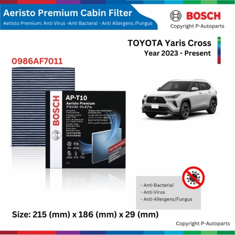 Lọc gió điều hòa BOSCH Aeristo Premium, TOYOTA  Yaris Cross đời xe 2023 đến nay Lọc bụi mịn PM2.5