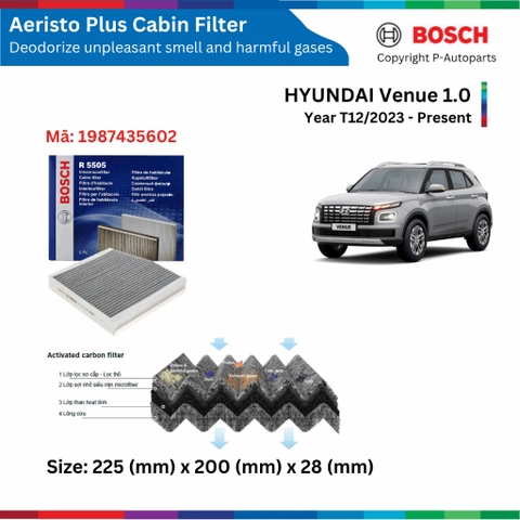 Lọc gió điều hòa xe HYUNDAI Venue đời 2023 đến nay, BOSCH Aeristo Plus khử mùi tốt