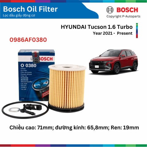 Lọc Dầu Giấy Động Cơ Bosch 0986AF0380 - xe HYUNDAI Tucson 1.6T đời 2021 đến nay