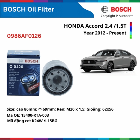 Lọc dầu BOSCH 0986AF0126 xe HONDA Accord đời 2012 đến nay