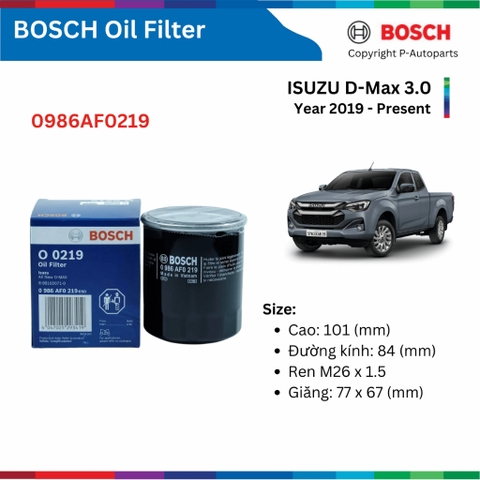 Lọc Dầu Động cơ Ô Tô Bosch Cho ISUZU Dmax 3.0L Đời 2013 đén nay xe D-Max