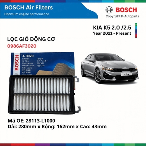 Lọc gió động cơ BOSCH Air Filter 0986AF3020 xe KIA K5 đời 2021 đến nay