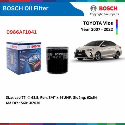 Lọc dầu động cơ BOSCH Oil Filter O1041 xe TOYOTA Vios đời 2007 đến 2022