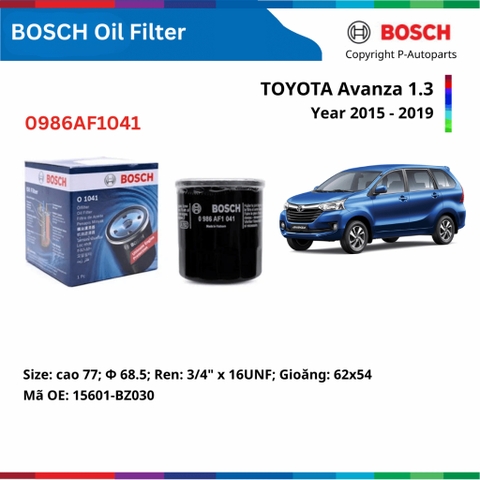 Lọc dầu động cơ BOSCH Oil Filter O1041 xe TOYOTA Avanza đời 2015 đến 2021