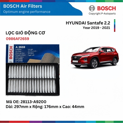 Lọc gió động cơ BOSCH A2659 xe HYUNDAI Santafe đời 2019 đến 2021