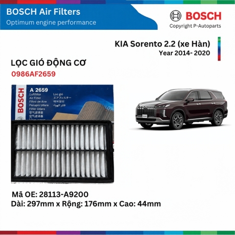 Lọc gió động cơ BOSCH A2659 xe KIA Sorento đời 2014 đến 2020