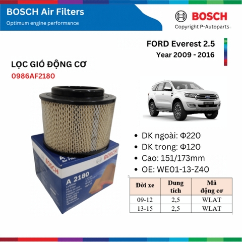 Lọc Gió Động Cơ ô tô BOSCH Air Filter xe FORD Everest đời 2009 đến 2015