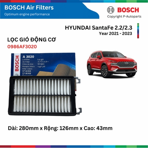 Lọc gió động cơ BOSCH Air Filter 0986AF3020 xe HYUNDAI Santafe đời 2021 đến 2023