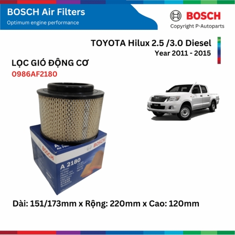 Lọc gió động cơ BOSCH Air Filter 0986AF2990 xe TOYOTA Hilux Diesel đời 2011 đến nay