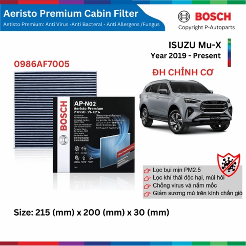 Lọc gió điều hòa BOSCH Aeristo Premium xe ISUZU MuX đời 2019 đến nay, lọc bụi mịn PM2.5