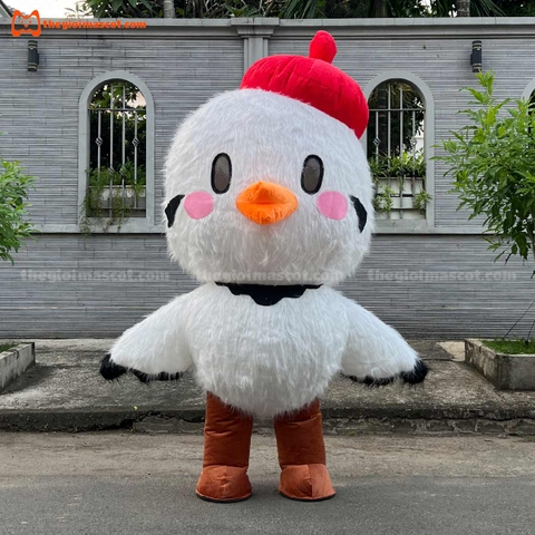 Mascot Hơi Gà Con Mũ Đỏ