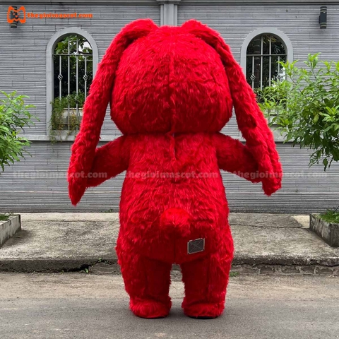 Mascot Hơi Thỏ Tai Dài Màu Đỏ