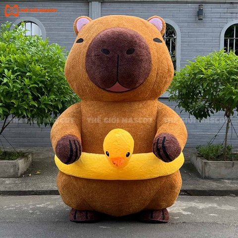 Mascot Hơi Capybara Đeo Phao