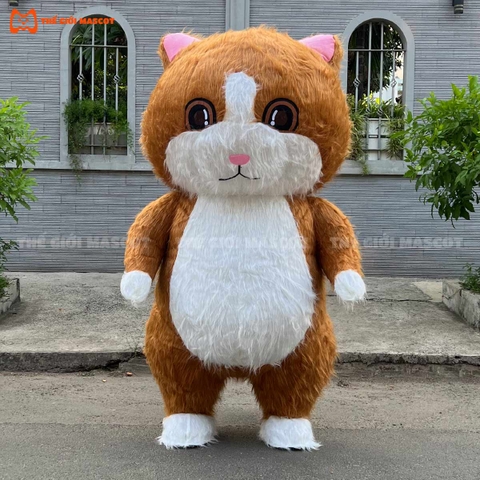 Mascot Hơi Mèo Con Màu Nâu