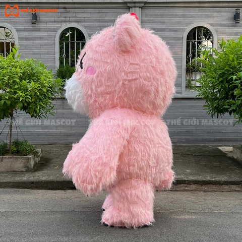Mascot Hơi Gấu Mắt Chữ X Màu Hồng