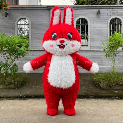 Mascot Hơi Thỏ Mẫu 1 Màu Đỏ