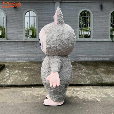 Mascot Hơi Labubu Màu Xám