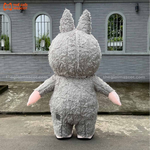 Mascot Hơi Labubu Màu Xám