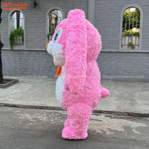 Mascot Hơi Thỏ Tai Dài Màu Hồng