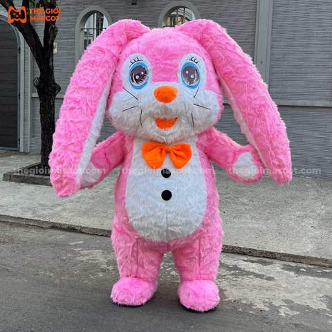 Mascot Hơi Thỏ Tai Dài Màu Hồng