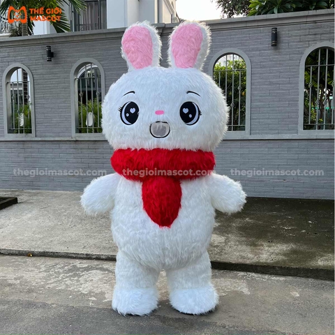 Mascot Hơi Thỏ Trắng Quàng Khăn