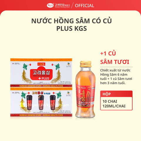 Hộp 10 Chai Nước Hồng Sâm có củ KGS 1200ml (120ml/ Chai)