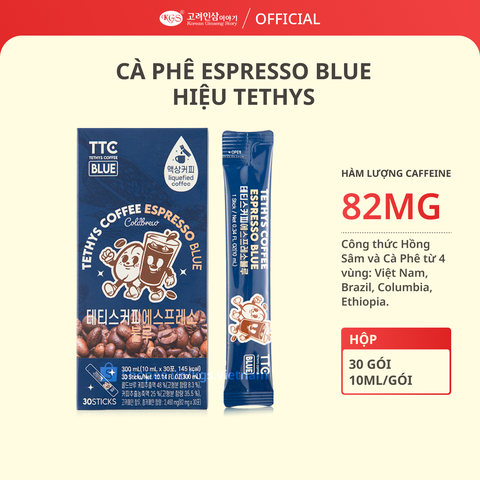 Cà phê Espresso Blue hiệu Tethys, 10ml/ gói, 30 gói/ hộp