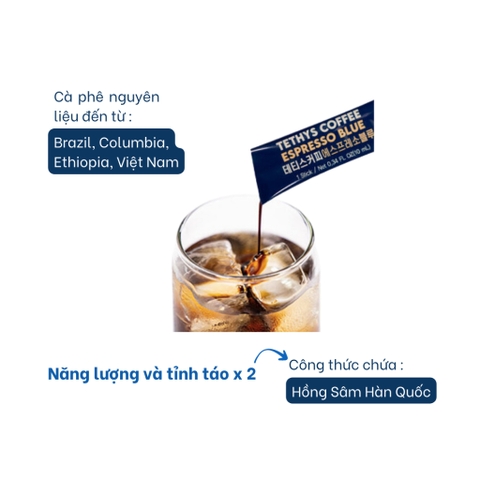 Cà phê Espresso Blue hiệu Tethys, 10ml/ gói, 30 gói/ hộp