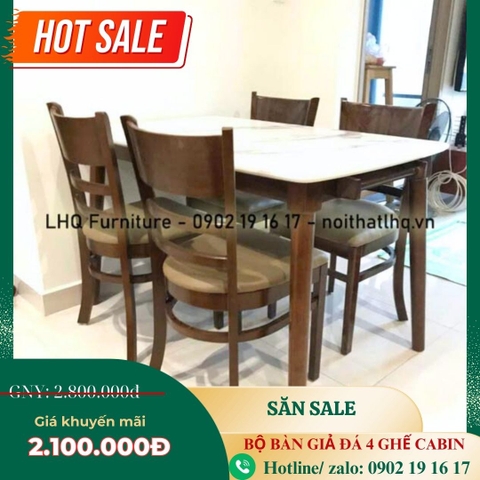Bộ Bàn Ăn Mặt Giả Đá - Ghế Cabin Chất Lượng Cao Giá Ưu Đãi