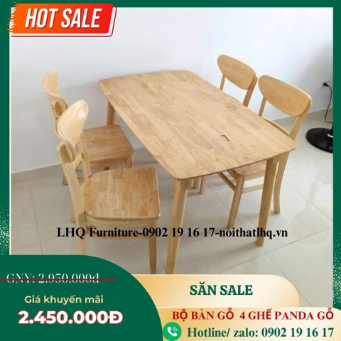 Bộ bàn ăn 4 ghế Cabin Panda - Mặt bàn và ghế gỗ tự nhiên