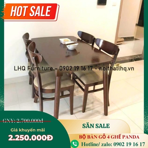 Bộ Bàn Ăn 4 Ghế Panda - Gỗ Cao Su Màu Walnut Đang Được Ưu Đãi Hấp Dẫn
