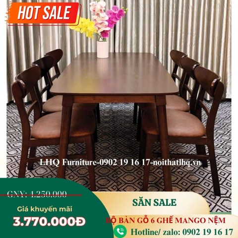 Bộ bàn ghế ăn 6 ghế Mango - Lựa chọn lý tưởng cho phòng ăn