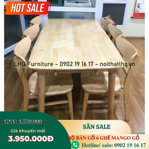 Bộ bàn ghế ăn 6 ghế Mango - Thiết kế đẹp, sử dụng bền