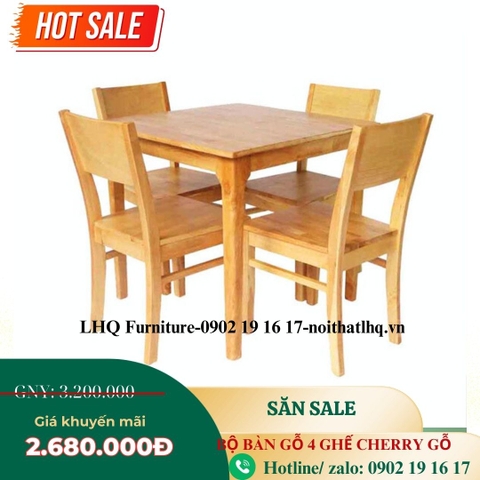 Bộ bàn ăn 4 ghế Cherry – Bàn Chân Vuông Mặt 80cm