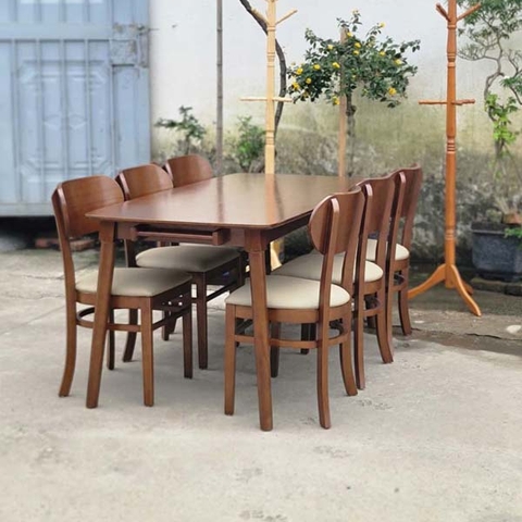 Bộ bàn ăn 6 ghế Butter, Bàn gỗ tự nhiên 80x160x75cm, Chất lượng xuất khẩu, Giá cạnh tranh