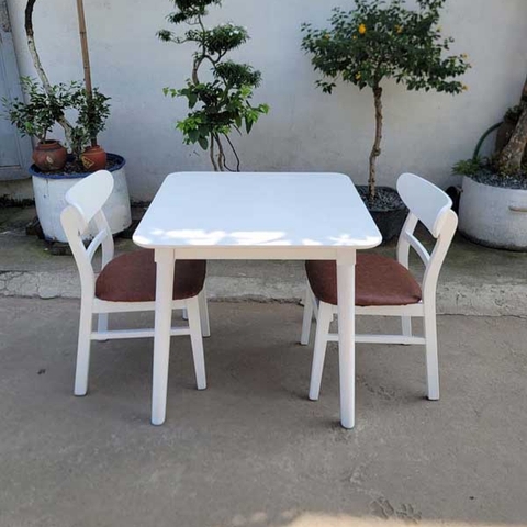 Bộ bàn ăn 2 ghế siêu đẹp, Màu trắng lãng mạn, Kết hợp ghế Cabin, Panda, Song Tiện, Mango