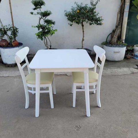 Bộ bàn ăn 2 ghế siêu đẹp, Màu trắng lãng mạn, Kết hợp ghế Cabin, Panda, Song Tiện, Mango