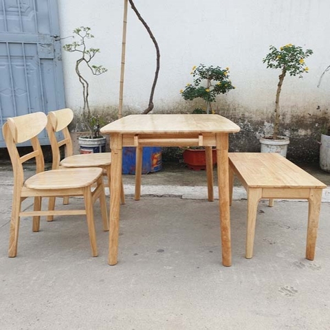 Bộ bàn ăn dài 1m2, 2 ghế Mango, 1 ghế bench