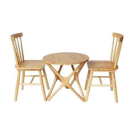 Bộ Bàn Ăn Giá Rẻ Gỗ Tự Nhiên - Bàn Chân Sao Tròn 60, 2 Ghế Song Tiện