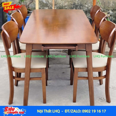 Bộ bàn ăn 6 ghế Butter, Bàn gỗ tự nhiên 80x160x75cm, Chất lượng xuất khẩu, Giá cạnh tranh