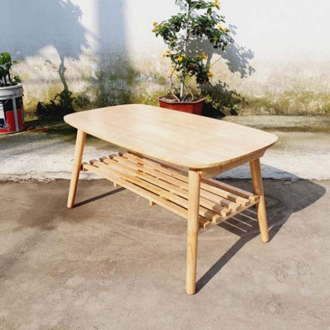 Bàn sofa 2 tầng xếp gọn, Gỗ cao su tự nhiên, Kích thước 45x90x45cm