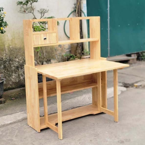 Bàn học sinh liền giá sách, Có thể xếp gọn mặt bàn, Gỗ cao su tự nhiên, Ván AA dày 1,8