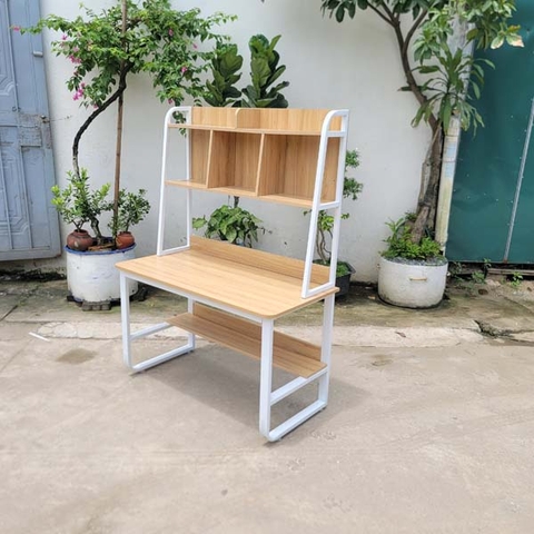 Bàn học giá sách khung sắt 1m, Kích thước 60x100x167cm, Sơn tĩnh điện, chân tăng chỉnh, Gỗ MDF