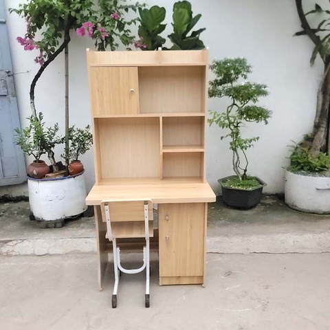 Bộ bàn học liền giá sách, Kích thước 50x80x165cm, Gỗ MDF, Màu Xanh, Hồng, Tự Nhiên và Walnut