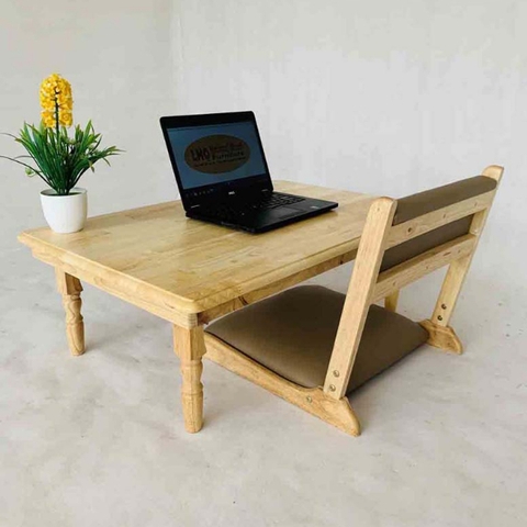 Bàn Trà Nhật Chân Gỗ Tiện 50x70, Gỗ Cao Su Tự Nhiên, Gấp Gọn Dễ Dàng, Màu Tự Nhiên Và Cherry