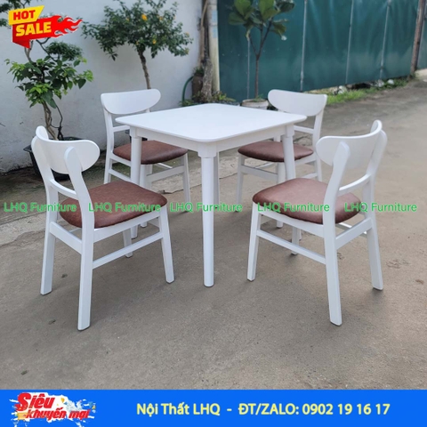 Bộ bàn ăn 4 ghế Mango, Gỗ cao su, Hàng loại 1, Bán chạy 2024, LHQ Furniture