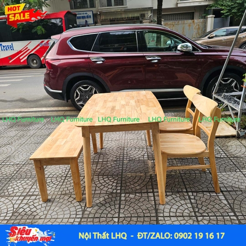 Bộ bàn ăn dài 1m2, 2 ghế Mango, 1 ghế bench