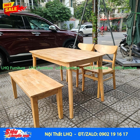 Bộ bàn ăn 4 ghế Mango, Gỗ cao su, Hàng loại 1, Bán chạy 2024, LHQ Furniture